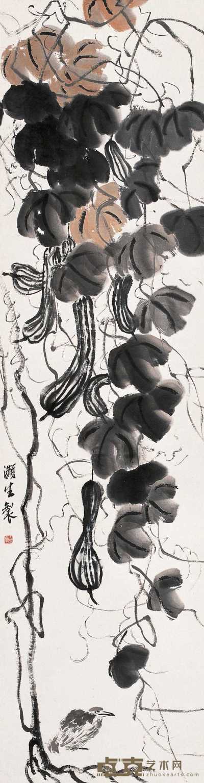 齐白石 丝瓜鹌鹑 立轴 177.5×46cm